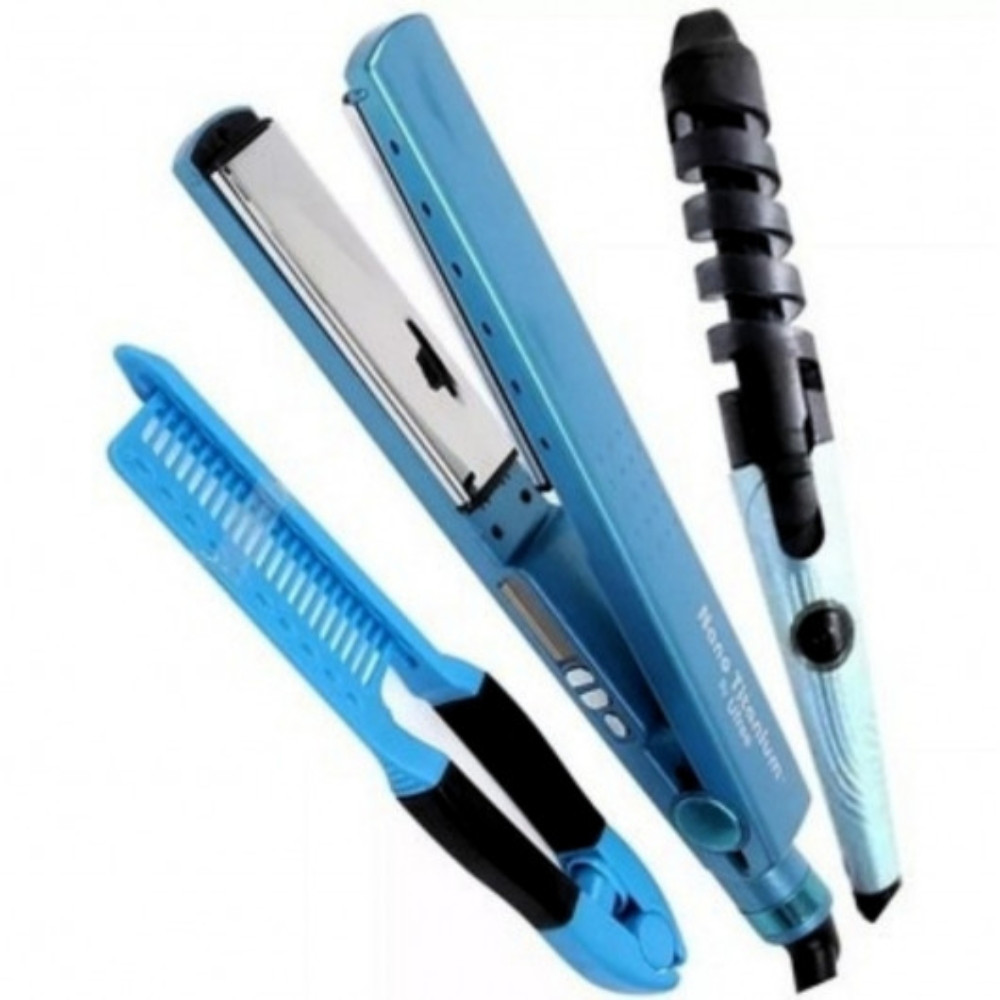 NANO TITANIUM PLANCHA + PEINE+ RIZADOR