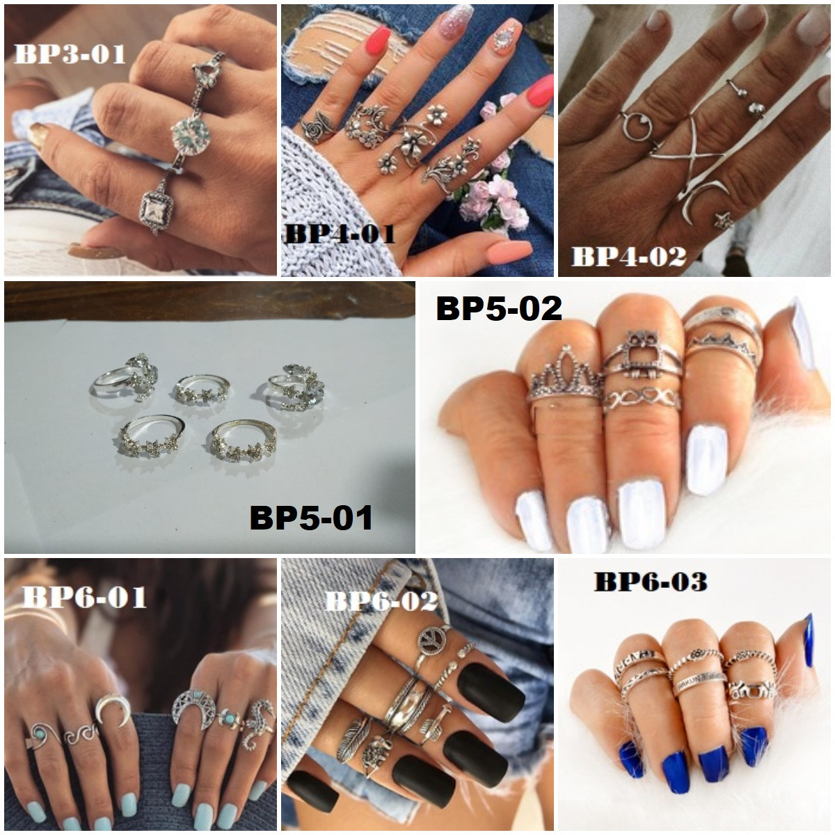 Set Anillos Bohemio Vintage Retro