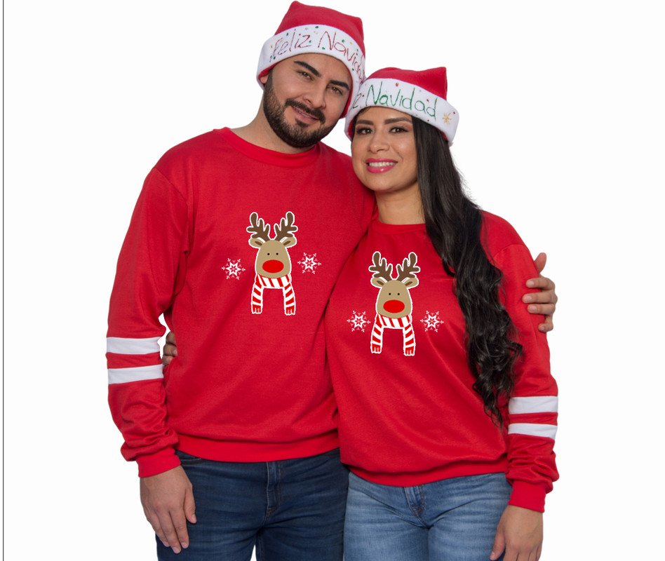 Buzo, Saco Hoodie Parejas Renos Navidad