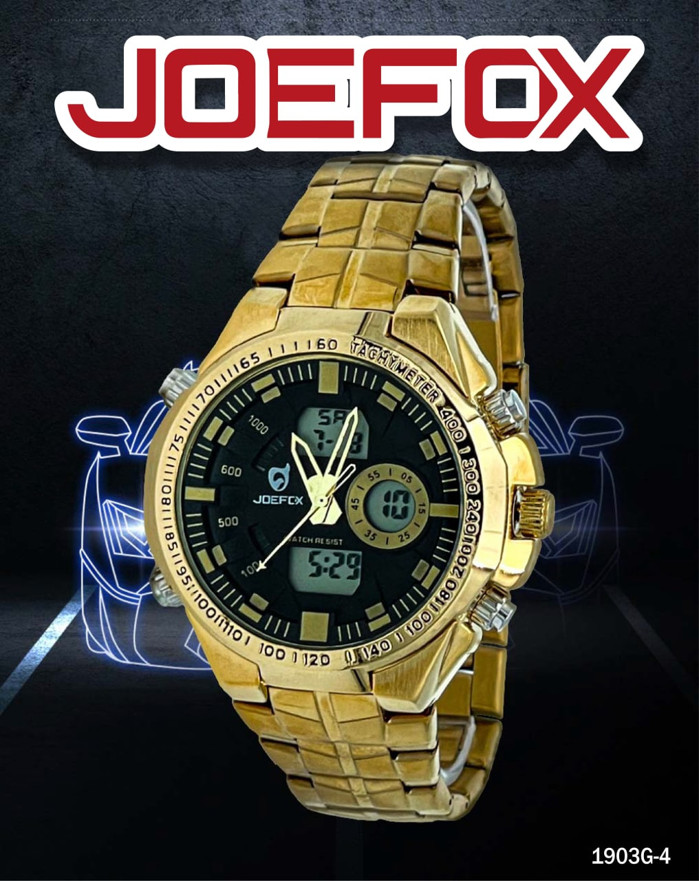 RELOJ JOEFOX  DOBLE HORA DORADO 1903G-4