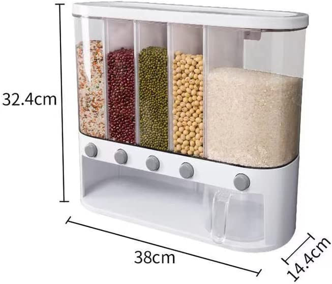 Dispensador de 5 secciones para granos