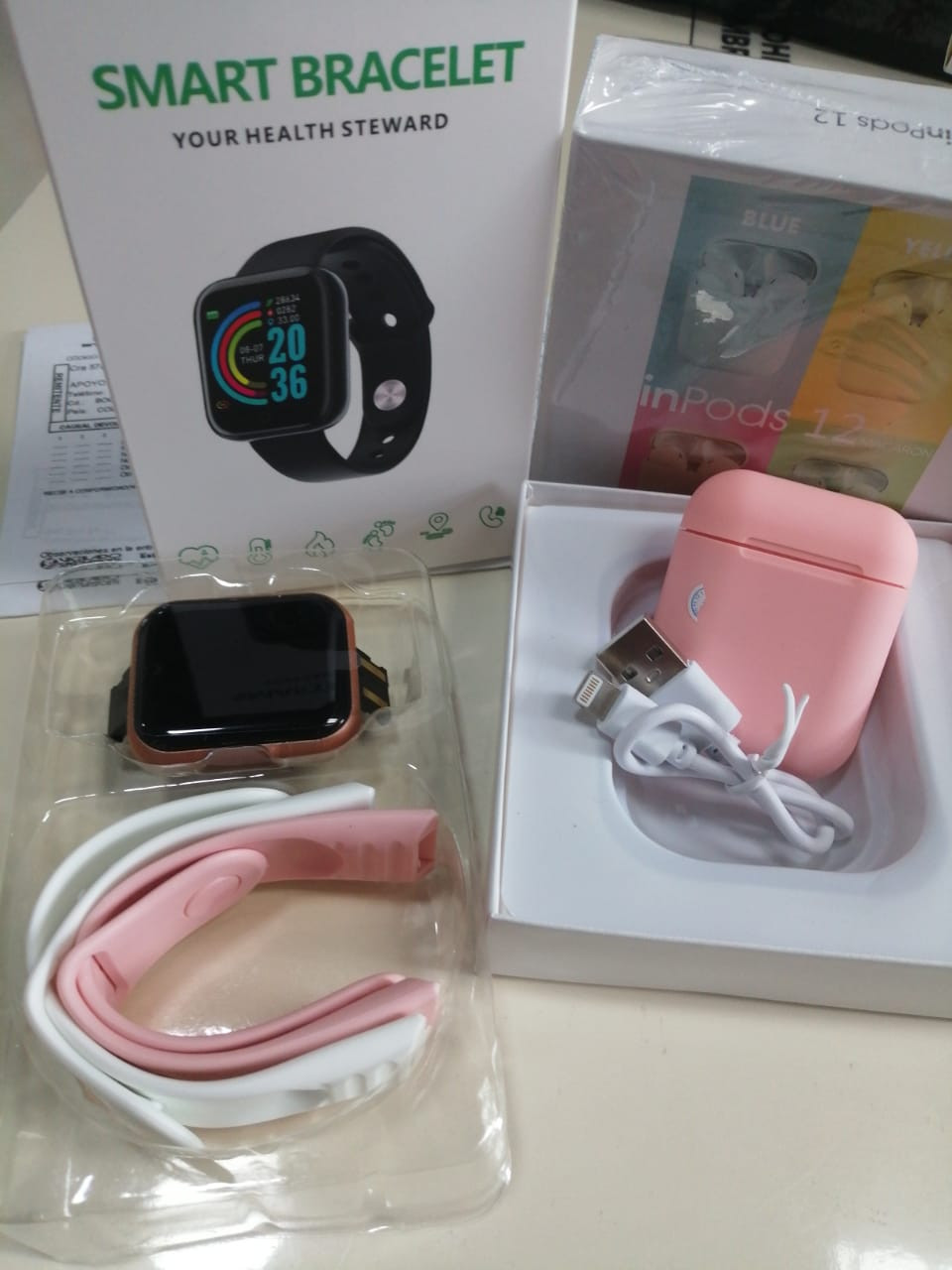 audifono i12 + reloj y68 rosa