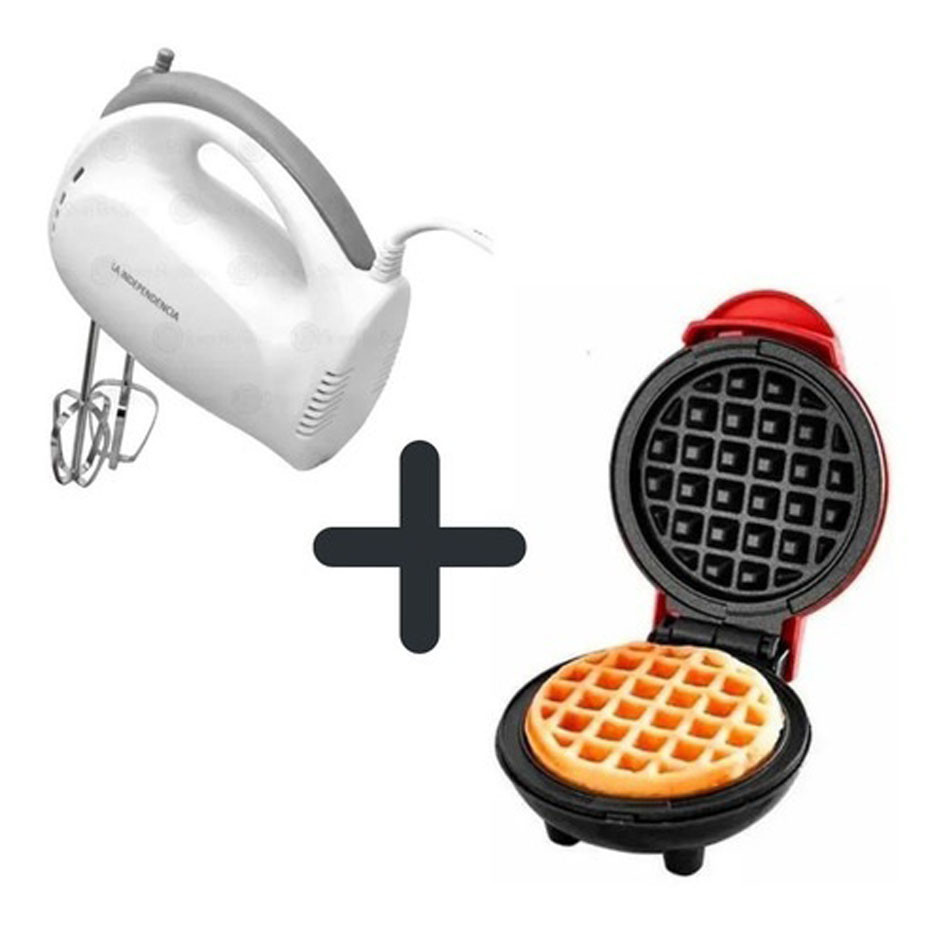Mini Waflera En Combo Batidora Eléctrica