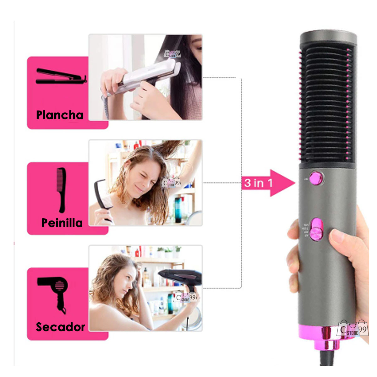 Secador Plancha y Peine de aire caliente