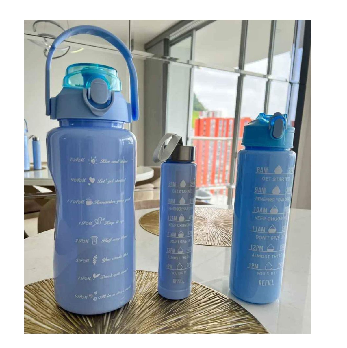 Trio Botella Motivacional Sticker Pines