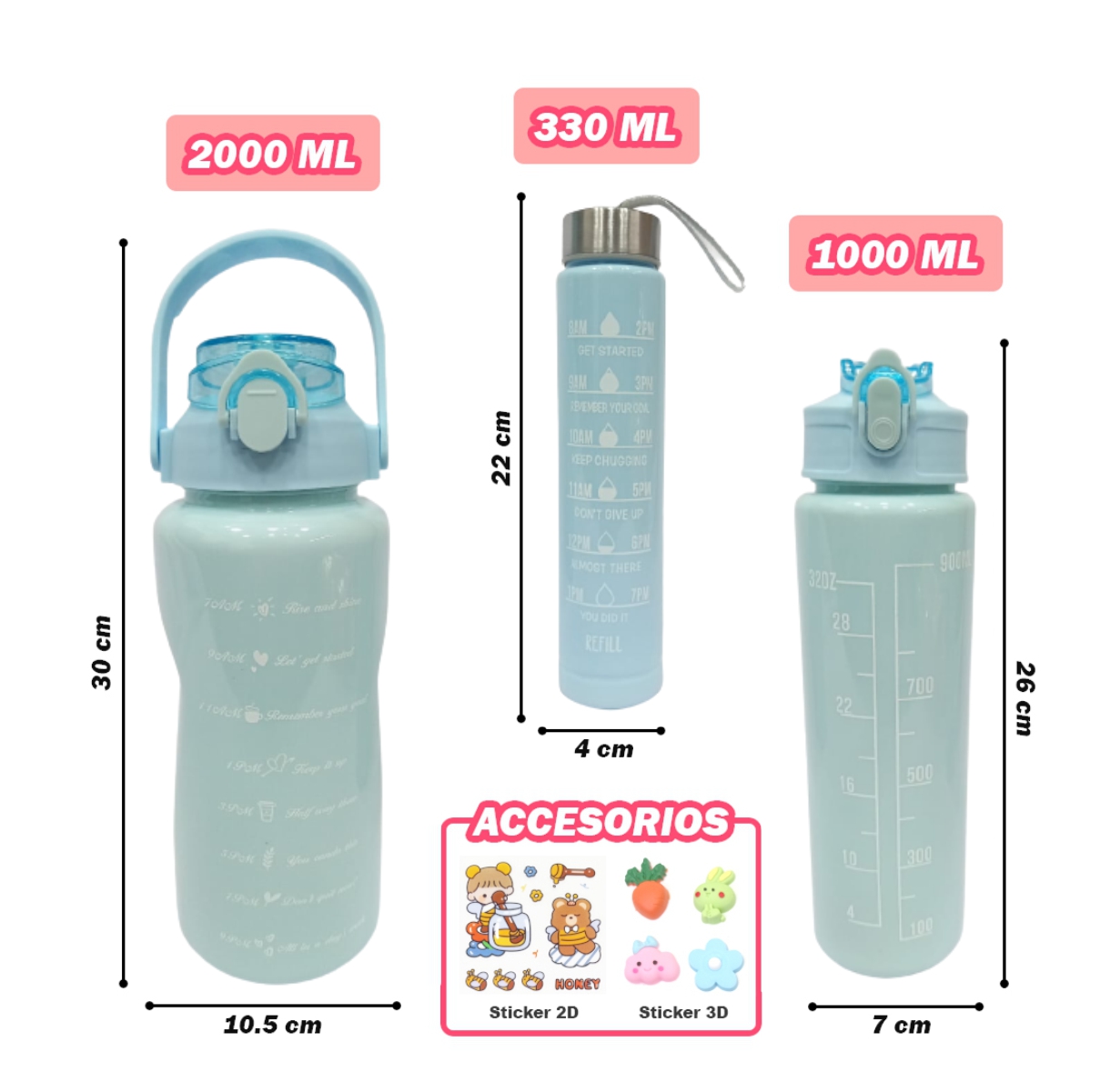 Trio Botella Motivacional Sticker Pines - Imagen 6