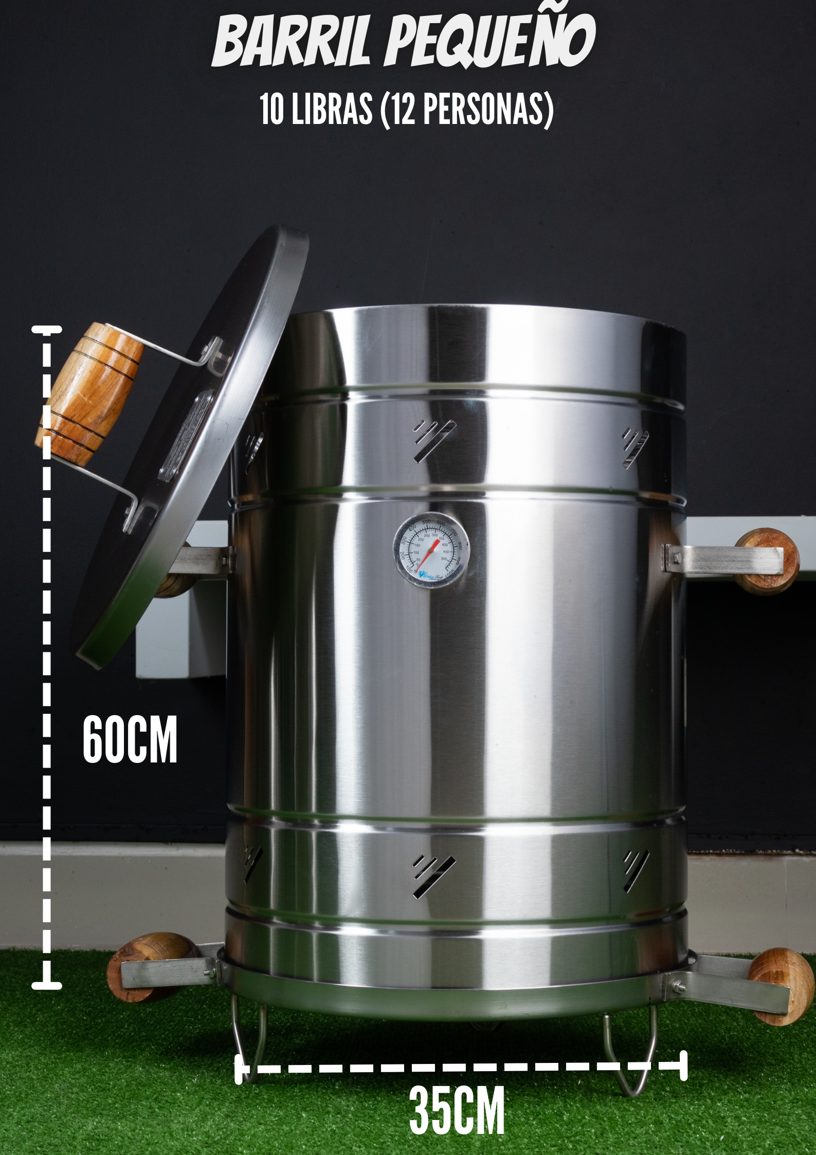 ASADOR TIPO BARRIL PEQUEÑO EN ACERO INOX