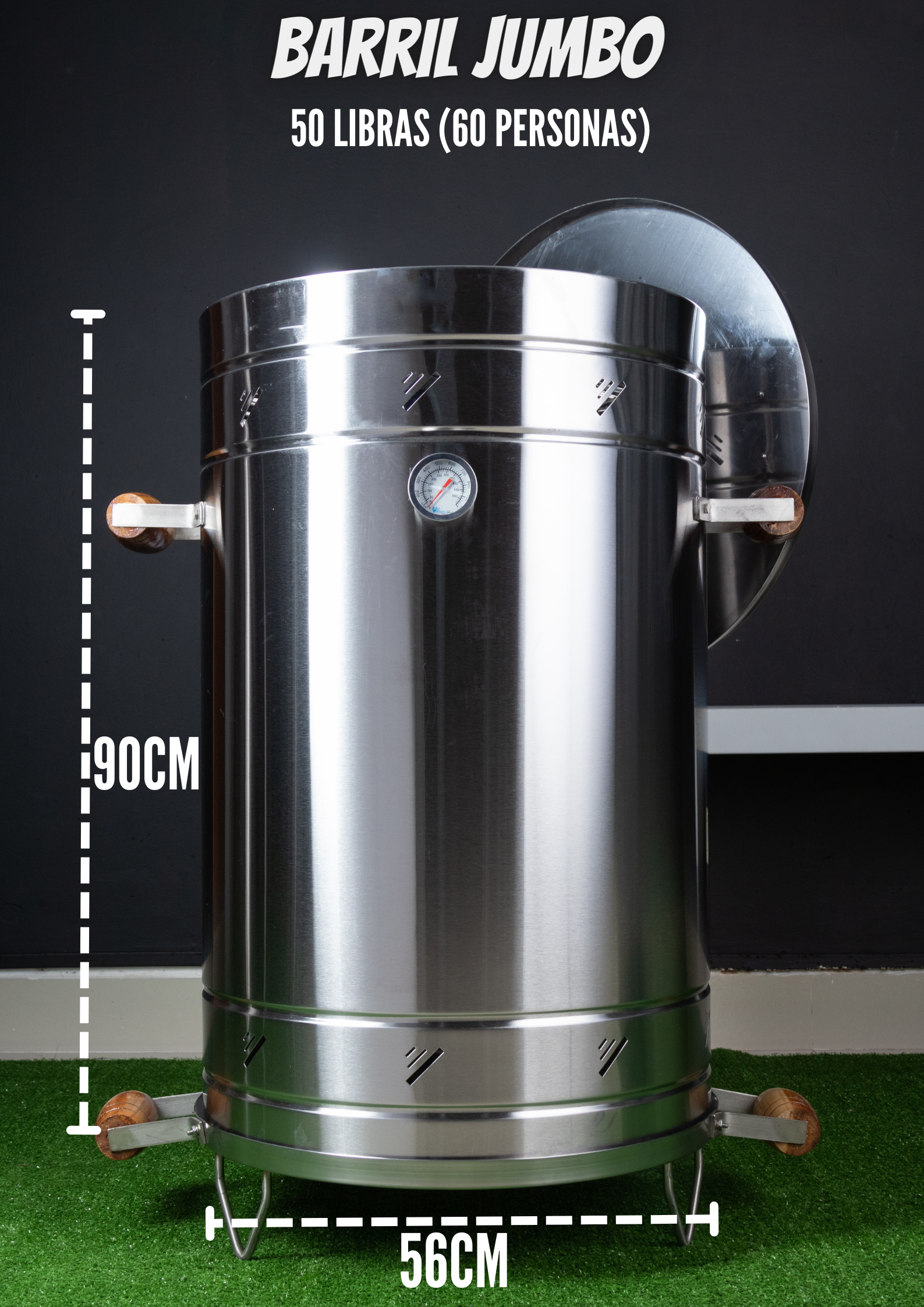 ASADOR TIPO BARRIL JUMBO EN ACERO INOX