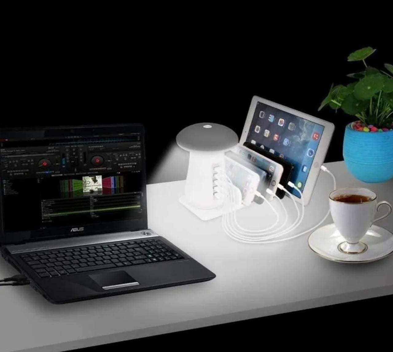 Multi Puerto 5 USB Con Lámpara Honguito