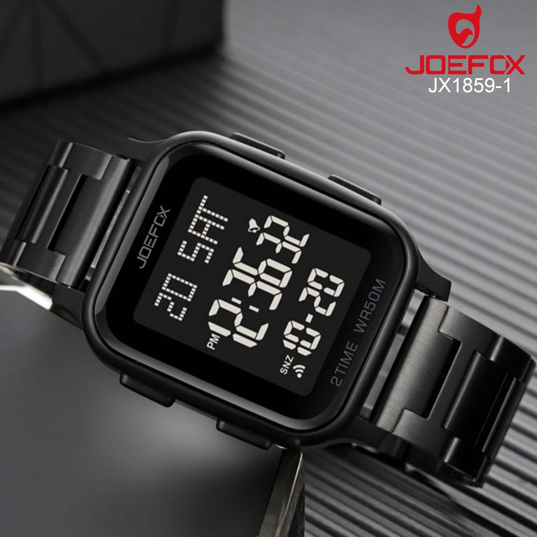 JX1859-1 NEGRO METALICO HOMBRE RELOJ