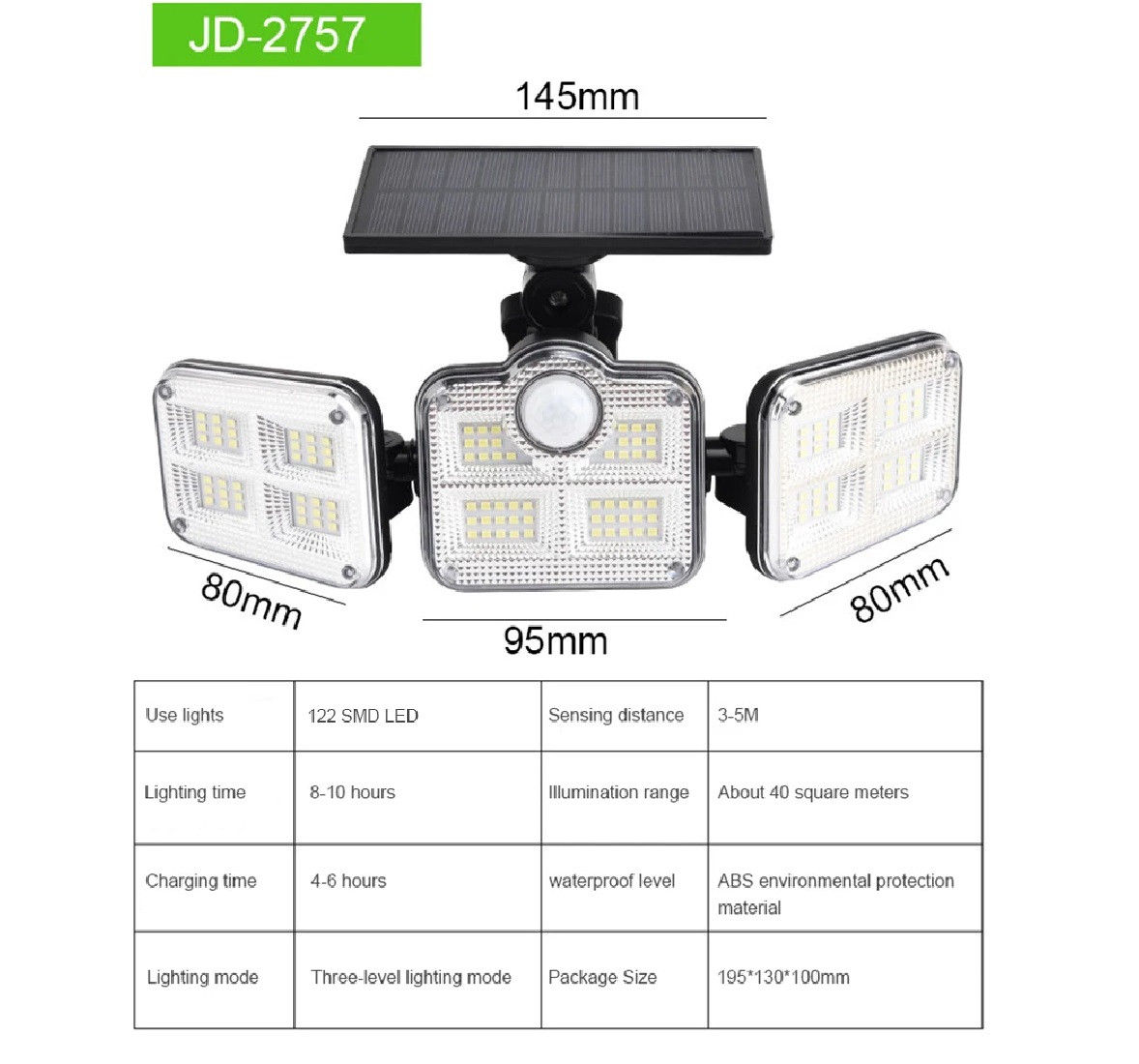 Luz led solar 3 cabezales con sensor