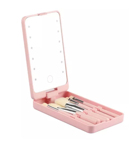 Espejo Luz Led y Brochas Para Maquillaje