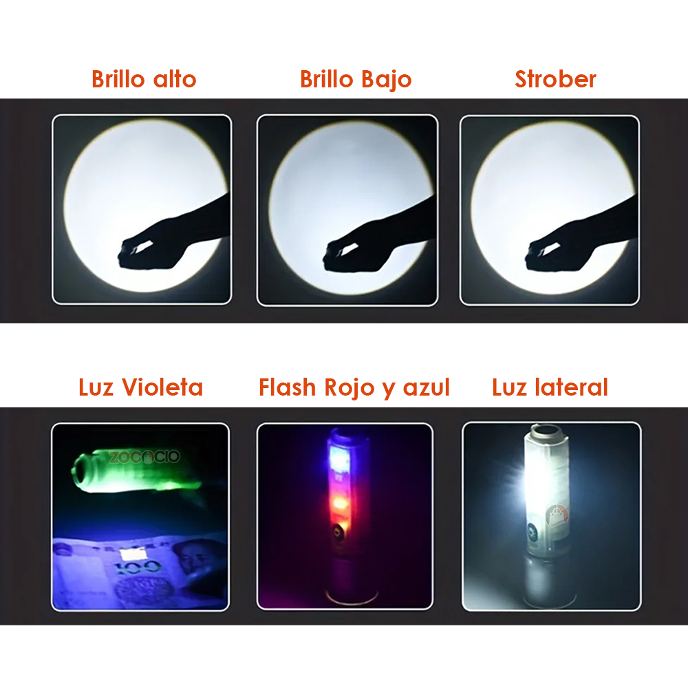 Mini Linterna Multipropósito 6 Modos Rec