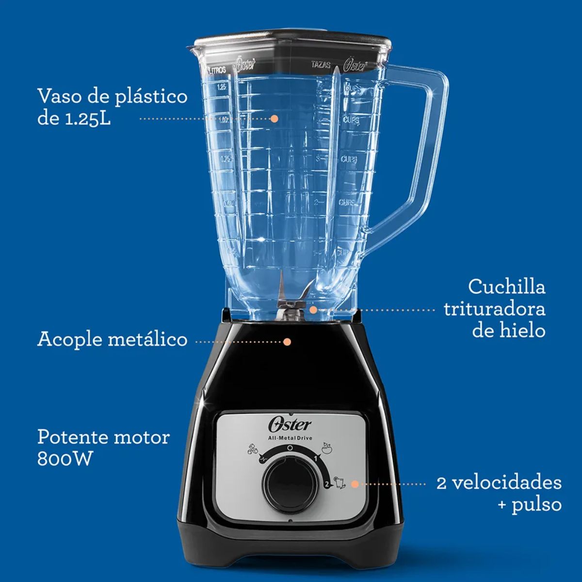 Licuadora Oster vaso de plástico negra - Imagen 4