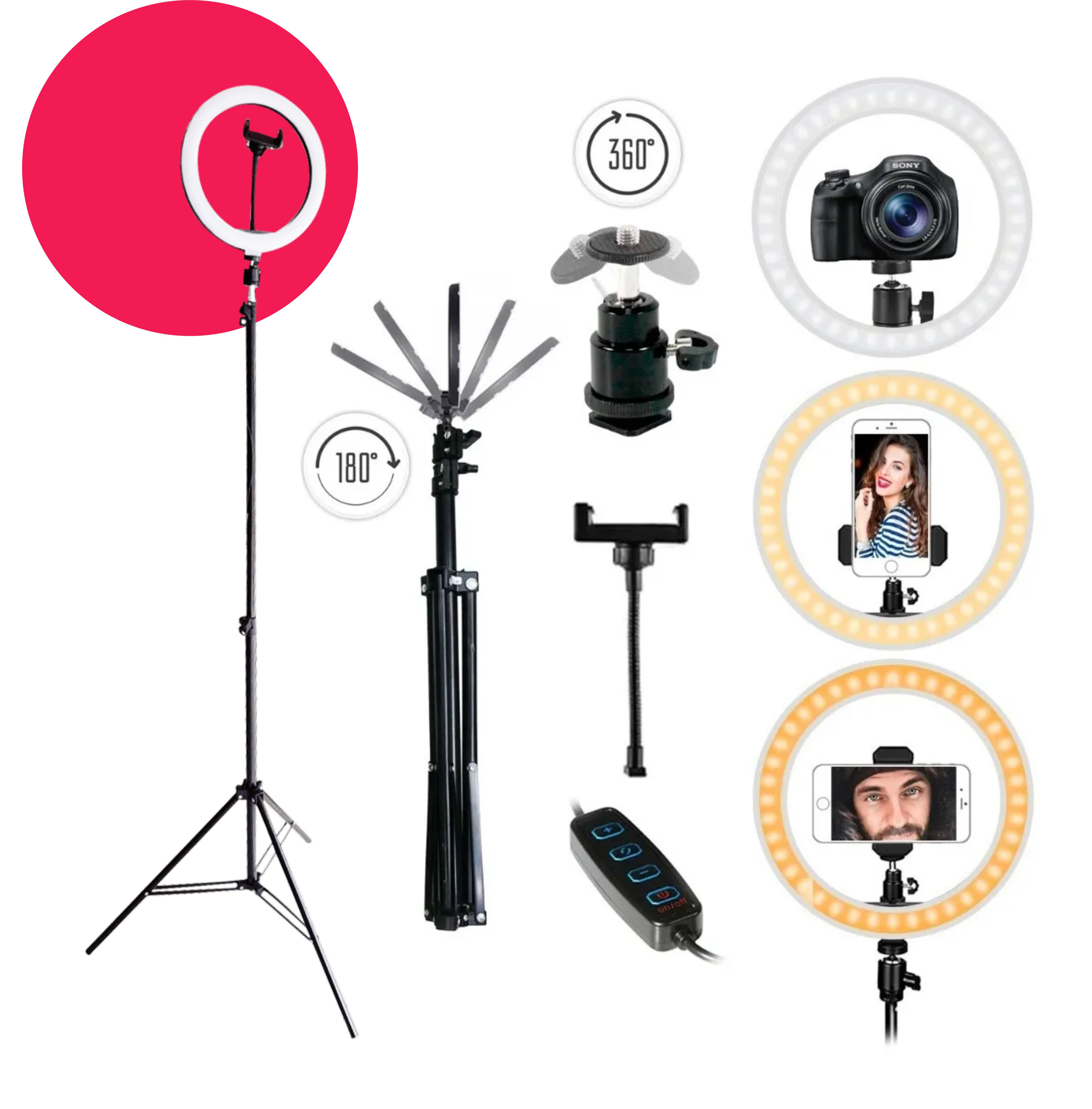 Aro de Luz led 26cm + Tripode 2metros