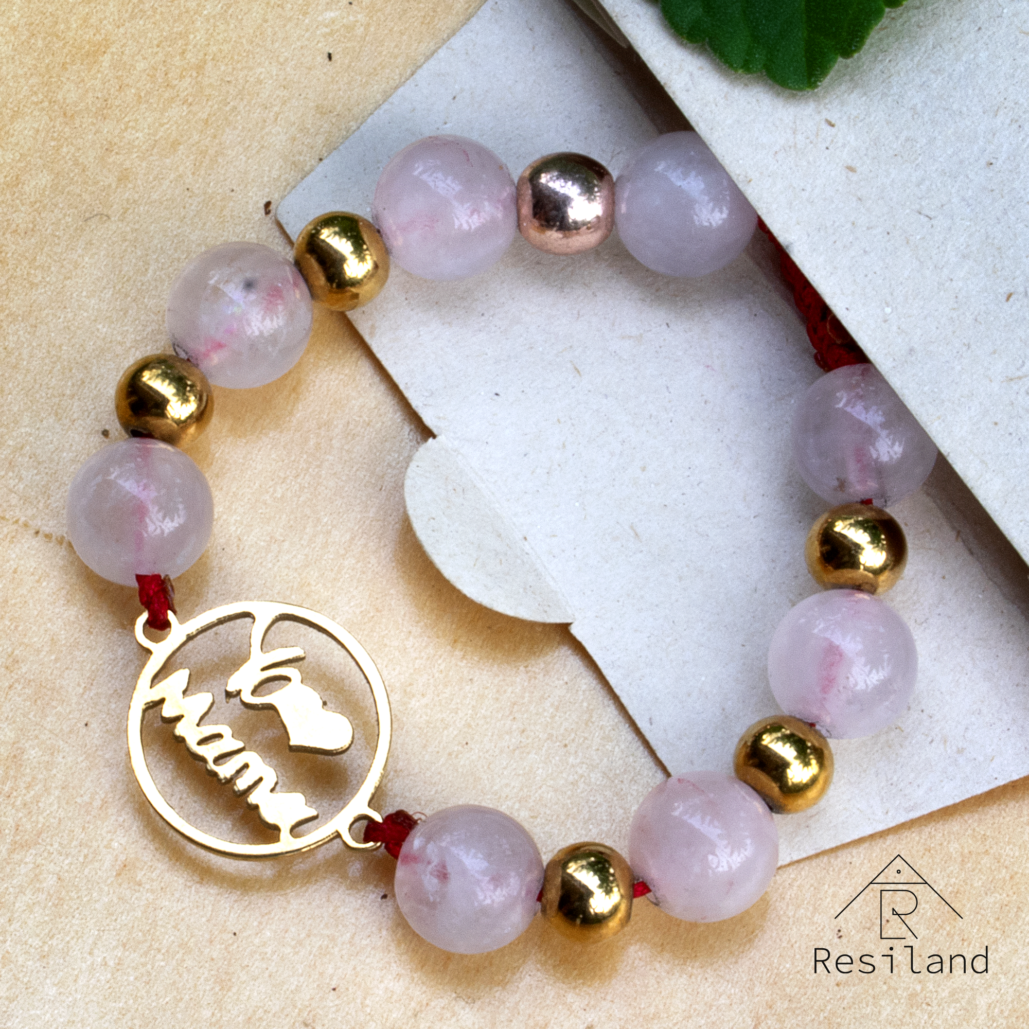 Pulsera de Cuarzo Rosa: Yo amo a mamá