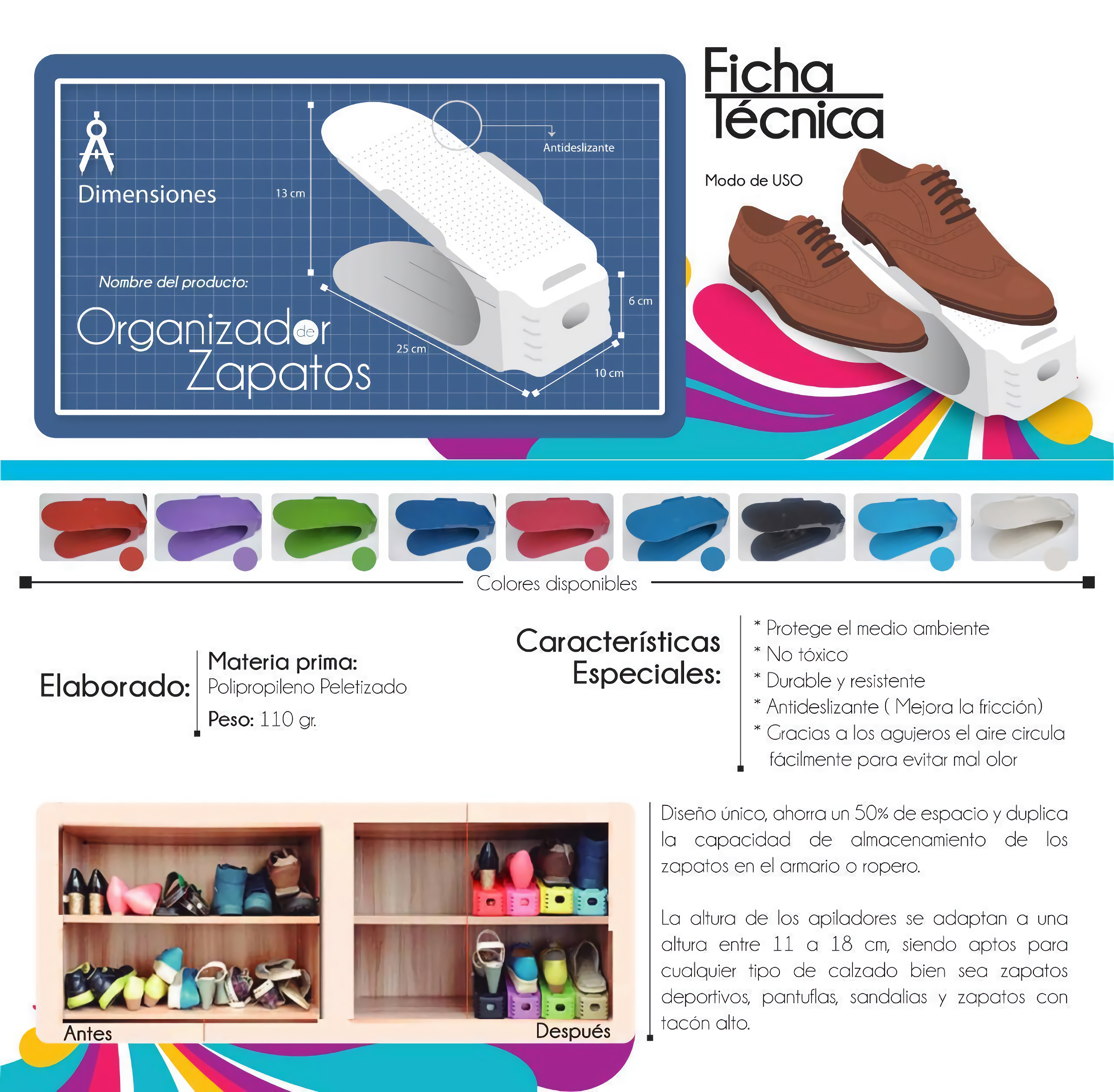 organizador de zapatos x6 und