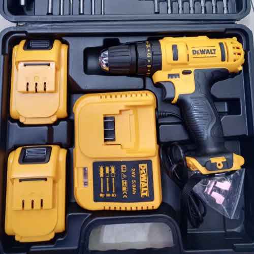 TALADRO AMARILLO 24v DE 2 BATERIAS