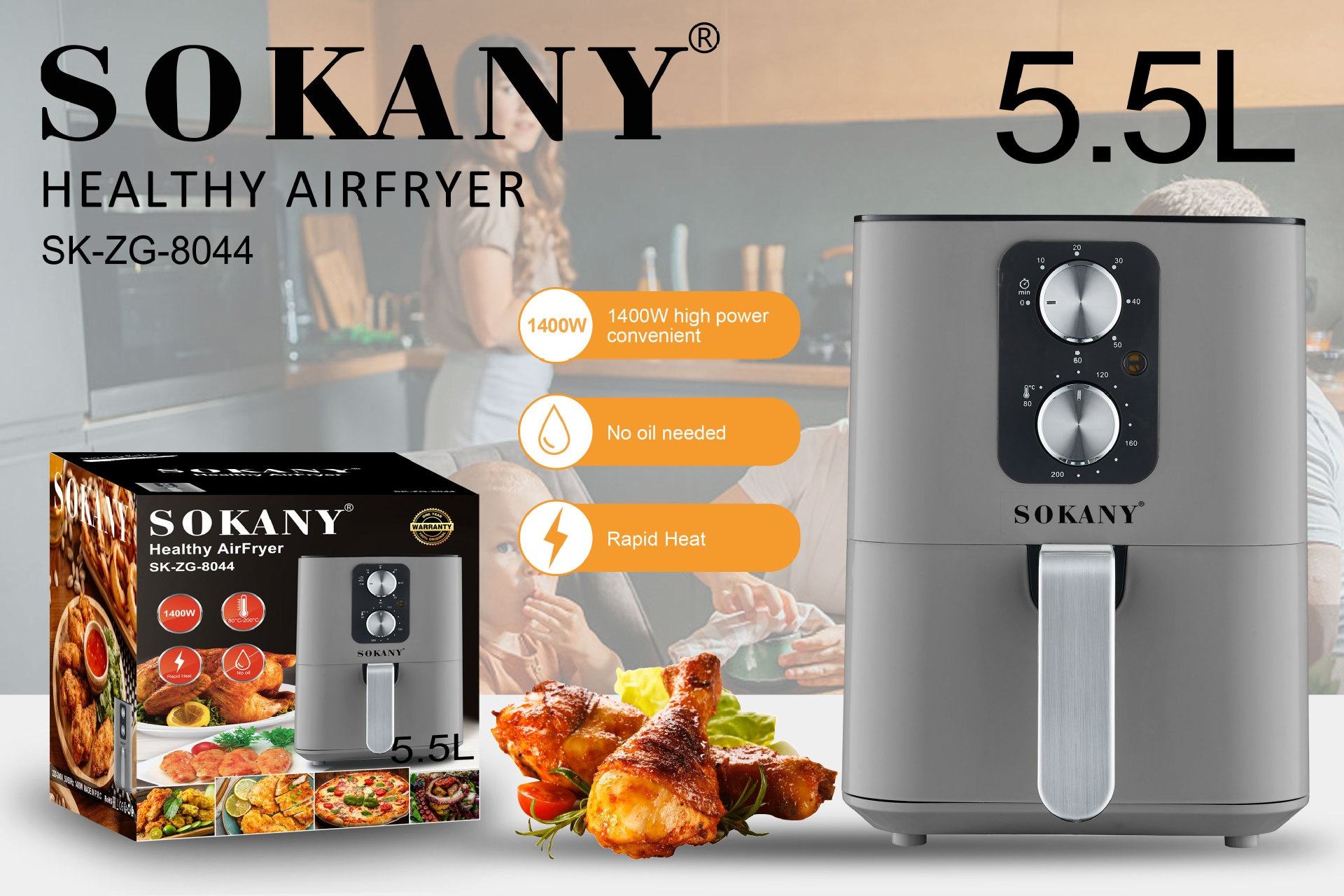 Air Fryer Sokany 5.5L sk-zg-8044