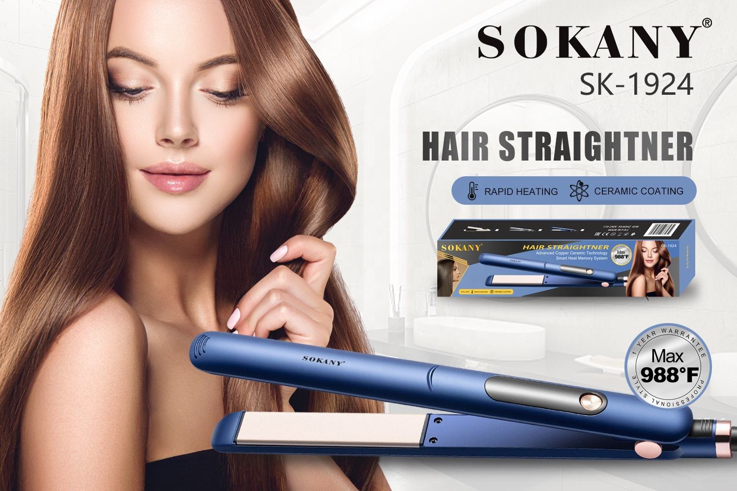 Plancha para el pelo sokany  GRAY  531°C