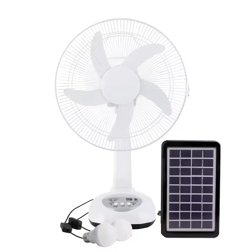 Ventilador Portátil Panel Solar Luces