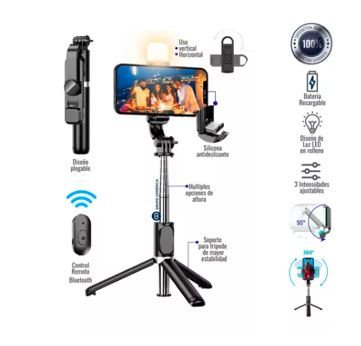 Selfie Stick 3 En 1 Tripode C. Bluetooth