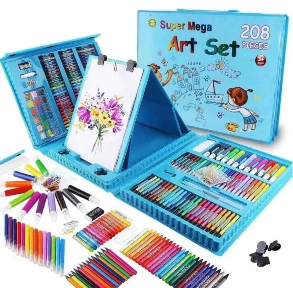 SET DE ARTE INFANTIL 208 PIEZAS AZUL