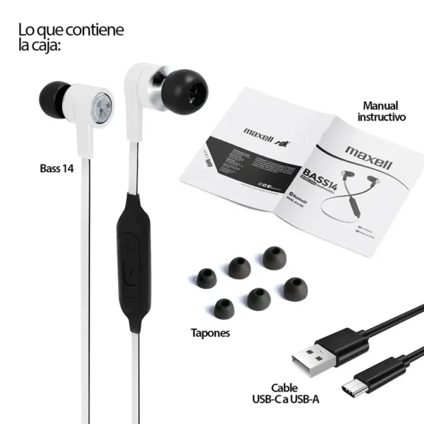 Audífono MAXELL Inalambricos Bluetooth In Ear Bass 14 Blanco - Imagen 3