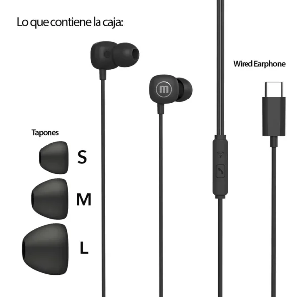 Audifono MAXELL alámbrico In Ear USB-C Negro - Imagen 3