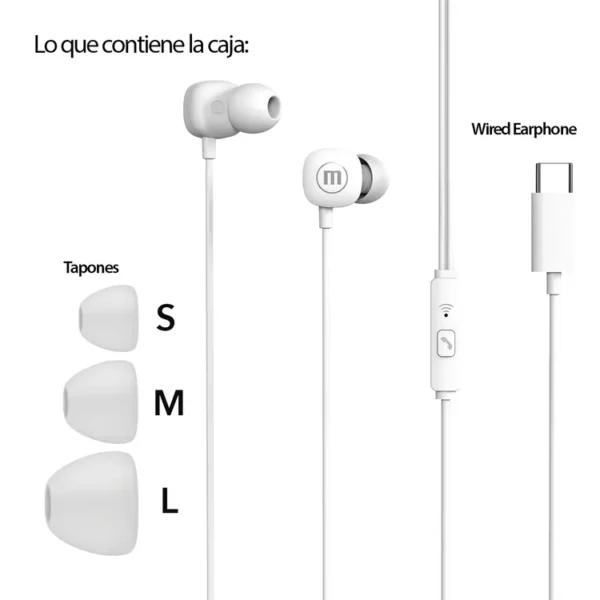 Audifono MAXELL alámbrico In Ear USB-C Balnco - Imagen 3