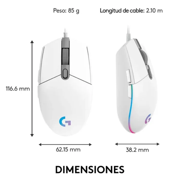 Mouse LOGITECH Alámbrico Gaming G203 Blanco - Imagen 8