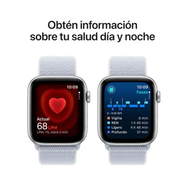 Apple Watch SE GPS de 44 mm Caja de Aluminio en Plata, Correa Loop Deportiva Azul Nube Talla S|M|L - Imagen 5