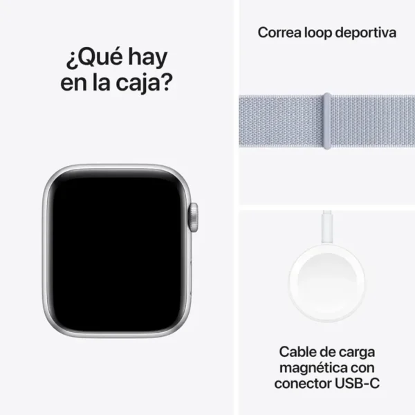 Apple Watch SE GPS de 44 mm Caja de Aluminio en Plata, Correa Loop Deportiva Azul Nube Talla S|M|L - Imagen 7