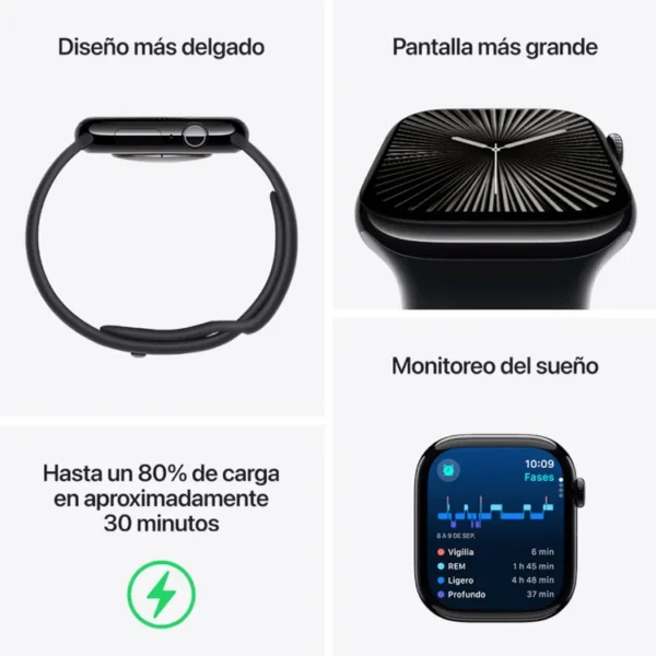 Apple Watch Series 10 GPS de 42 mm Caja de Aluminio en Negro Azabache, Correa Loop Deportiva Tinta Talla S|M|L - Imagen 3