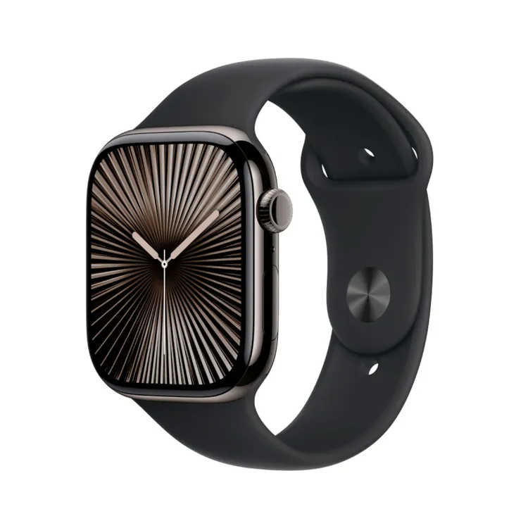 Apple Watch Series 10 GPS + Cellular de 46 mm  Caja de Titanio Pizarra, Correa Deportiva Negra Talla S|M