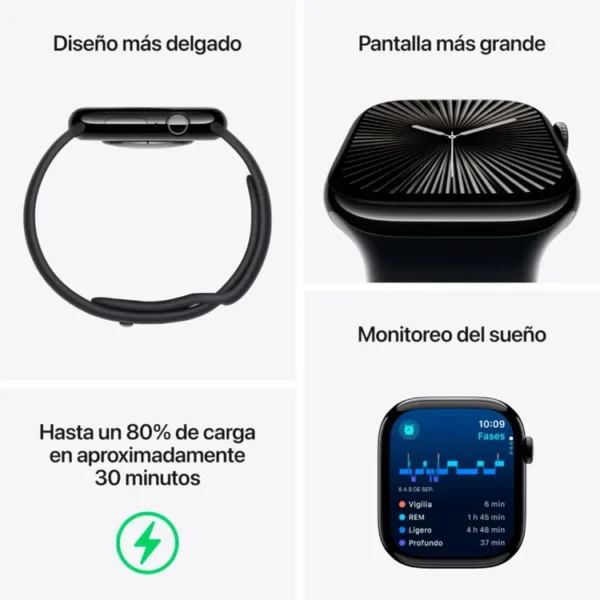 Apple Watch Series 10 GPS + Cellular de 46 mm  Caja de Titanio Pizarra, Correa Deportiva Negra Talla S|M - Imagen 3