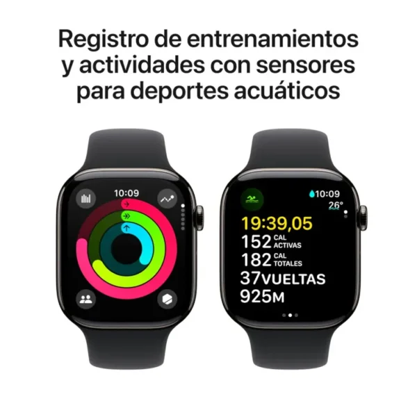 Apple Watch Series 10 GPS + Cellular de 46 mm  Caja de Titanio Pizarra, Correa Deportiva Negra Talla S|M - Imagen 4