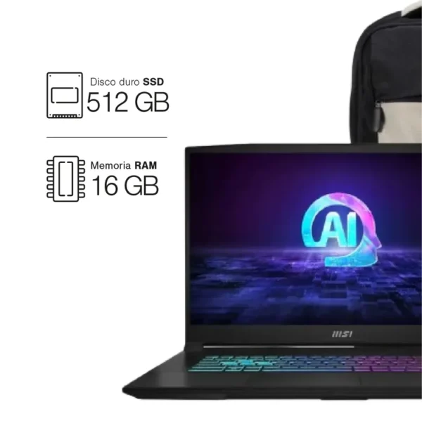 Computador Portátil Gamer MSI Katana 15.6" Pulgadas AI B8VF - AMD Ryzen 7 - RAM 16GB - Disco SSD 512GB - Negro - Imagen 2