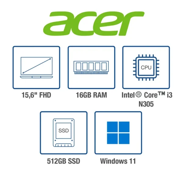 Computador Portátil ACER ASPIRE GO 15.6" Pulgadas 35NH - Intel Core i3 - RAM 16GB - Disco SSD 512GB - Azul - Imagen 10