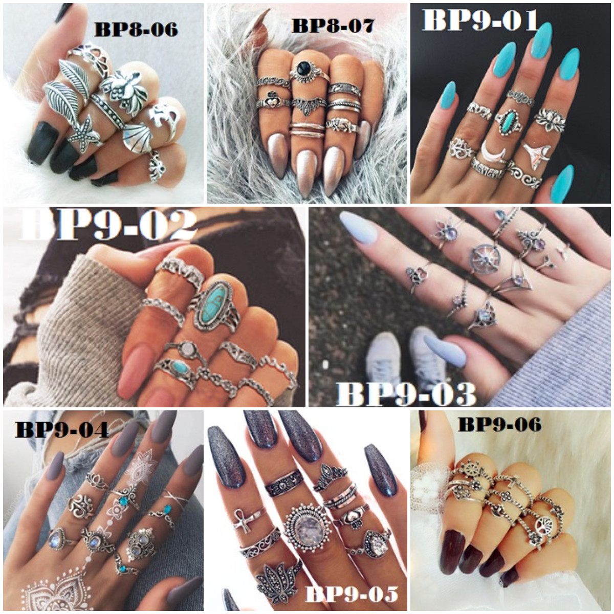 Set Anillos Bohemio Vintage Retro