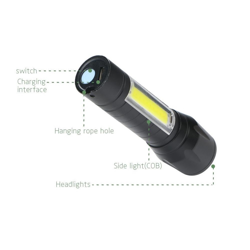 Linterna táctica LED recargable USB zoom - Imagen 2