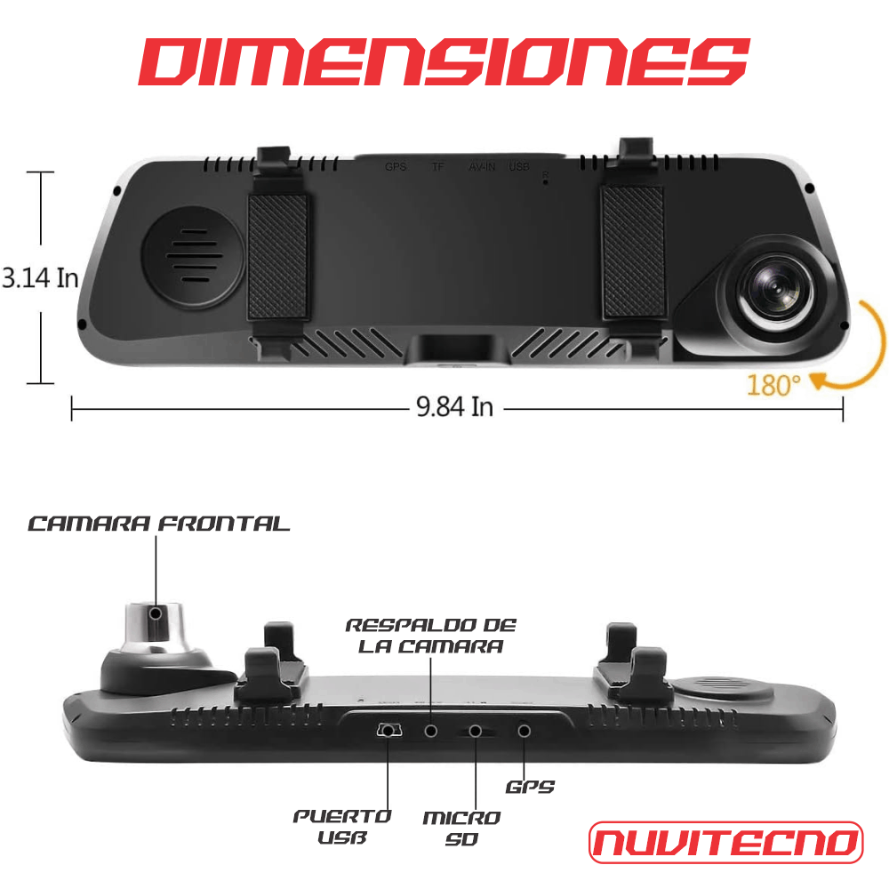 Espejo Retrovisor Con Camara Táctil Dual