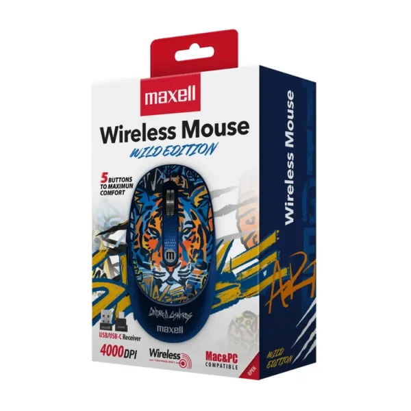 Mouse MAXELL Inalámbrico Óptico 320  Print Azul Tigre - Imagen 4