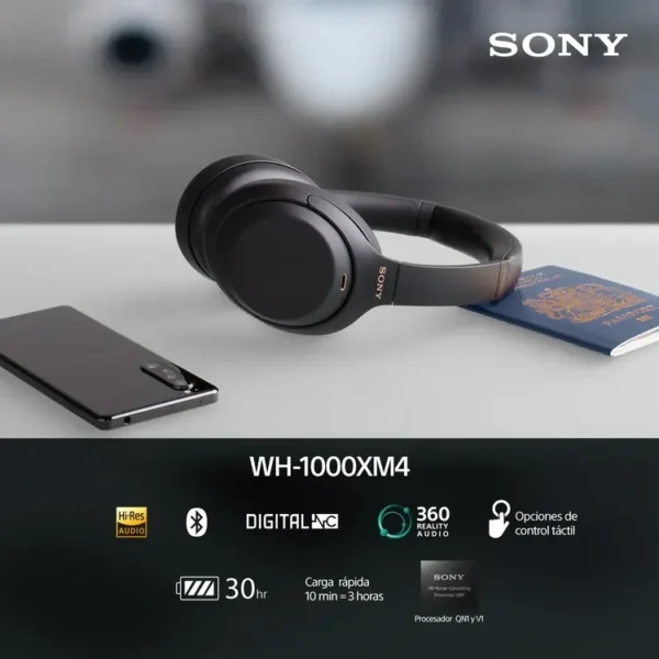 Audífonos de Diadema SONY Inalámbricos Bluetooth Over Ear WH-1000XM4 Cancelación de Ruido Negro - Imagen 3