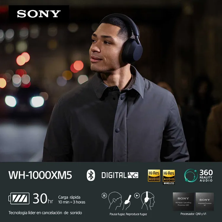 Audífonos de Diadema SONY Inalámbricos Bluetooth Over Ear WH-1000XM5 Cancelación de Ruido Negro - Imagen 8