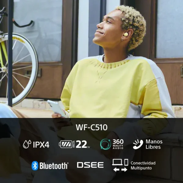Audífonos SONY Inalámbricos Bluetooth In Ear Deportivos TWS WF-C510 Amarillo - Imagen 6