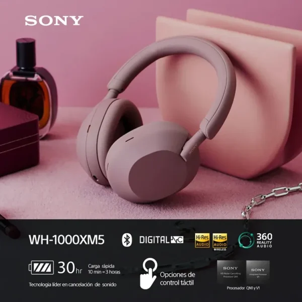 Audífonos de Diadema SONY Inalámbricos Bluetooth Over Ear WH-1000XM5 Cancelación de Ruido Rosado - Imagen 6