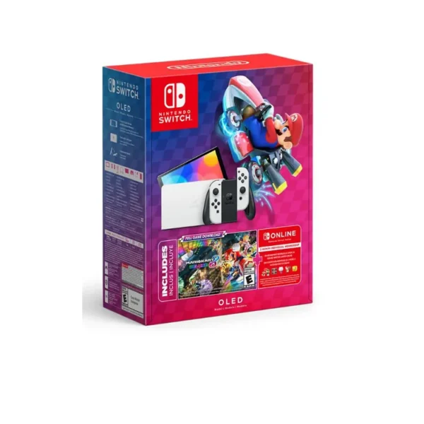 Consola NINTENDO SWITCH Modelo OLED Blanco|Negro + Juego Mario Kart 8 Deluxe + 3 Meses de Nintendo Switch Online - Imagen 2