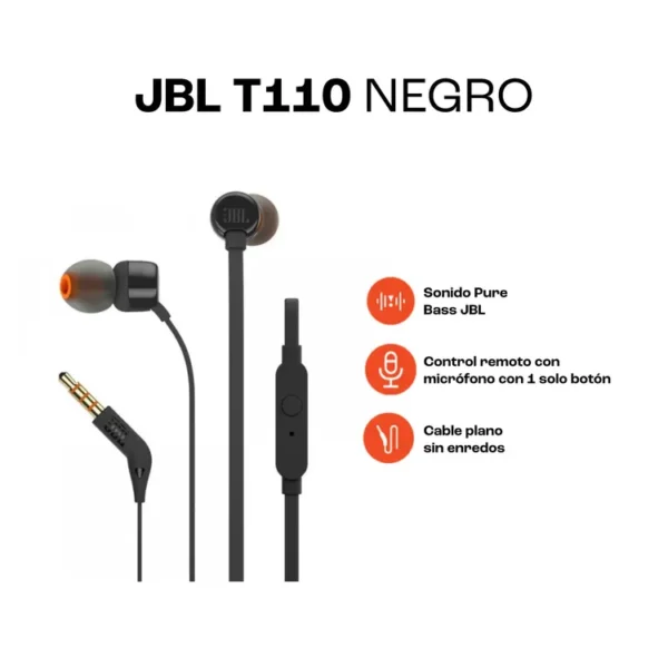 Audífonos JBL Alámbricos In Ear Manos Libres T110 Negro - Imagen 3