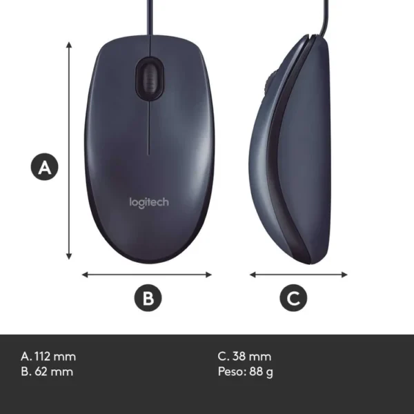 Mouse LOGITECH Alámbrico Óptico M100 Gris - Imagen 7